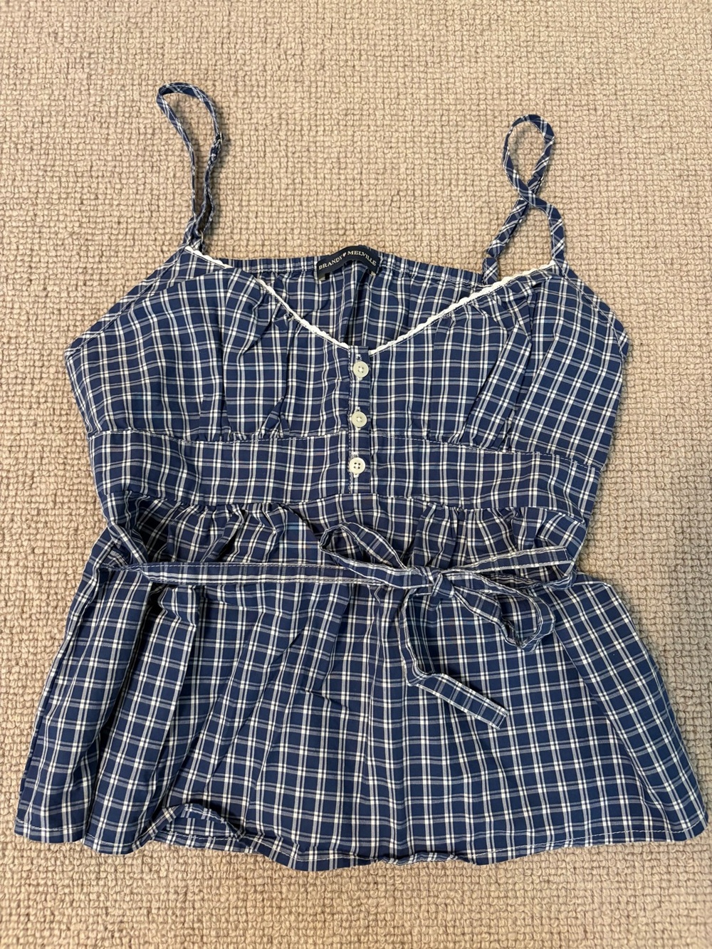 Brandy Melville Blue Plaid Button-Front Tie-Waist Tank